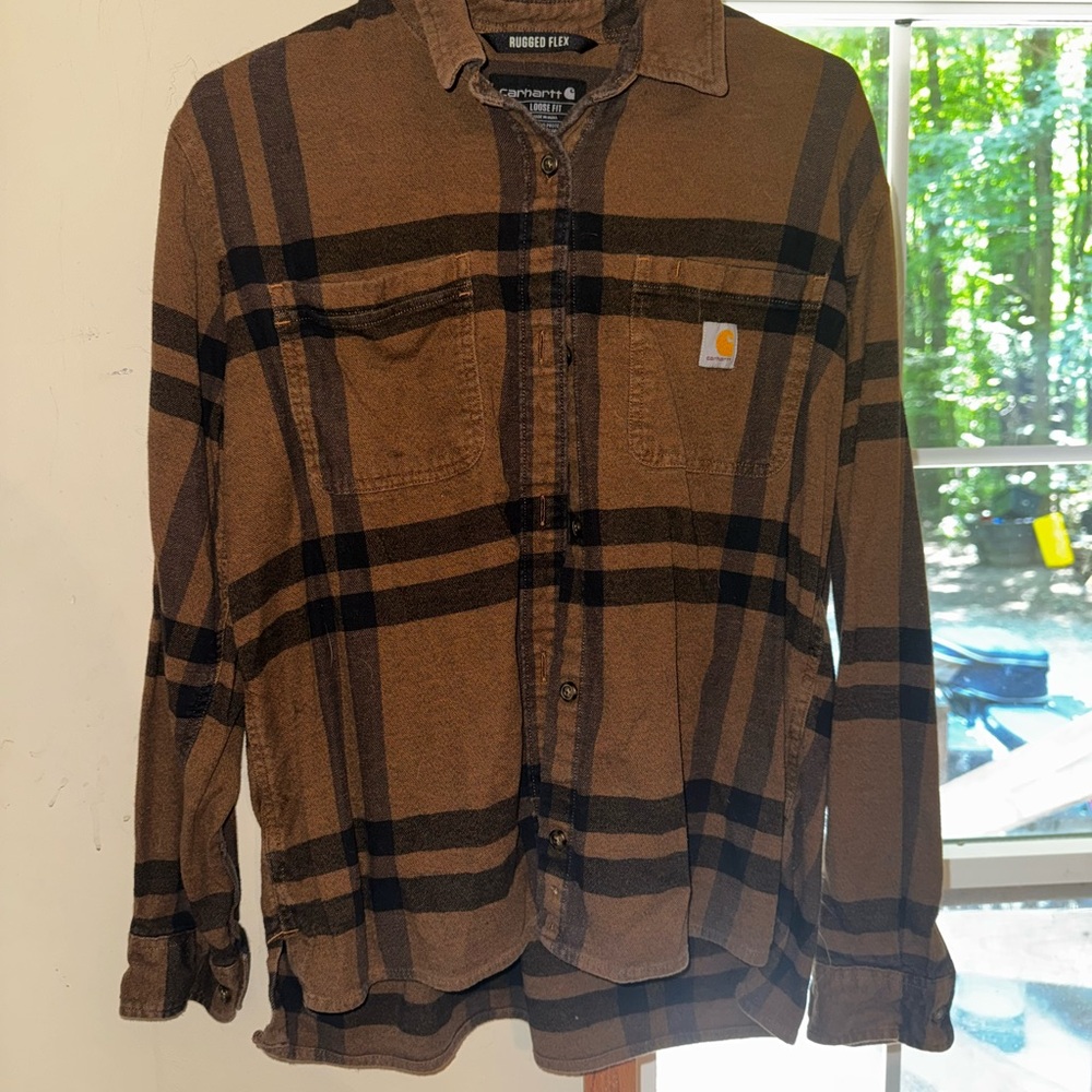 Carhartt Tan and Black Plaid Shirt